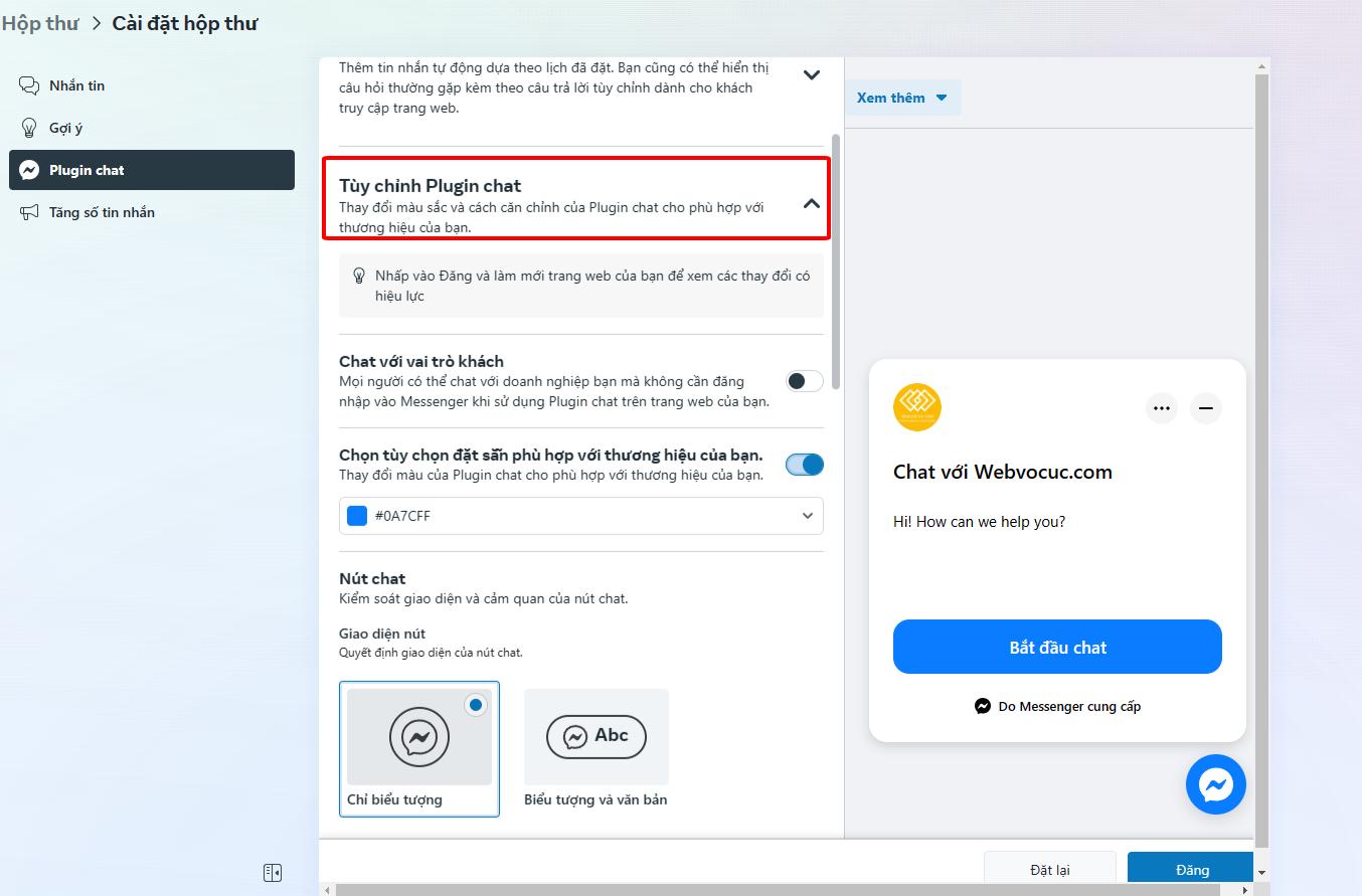tinh nang Messenger Customer Chat-webvocuc